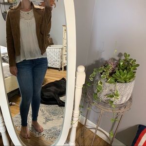 Faux Suede Fringe Trim Jacket